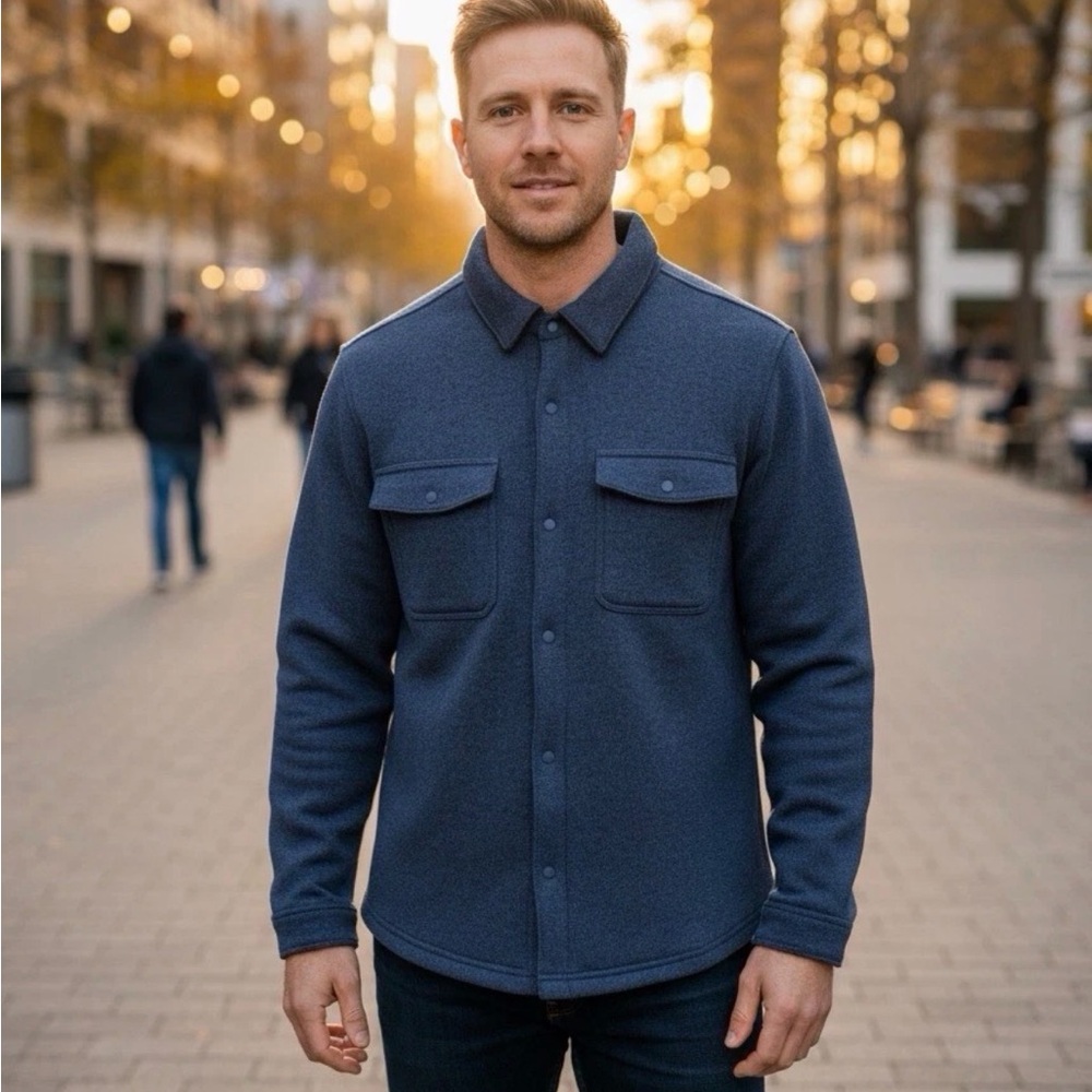 NWT Men’s Rhone Fleece Shacket Vintage Indigo Heather XL New Comfort Relaxed